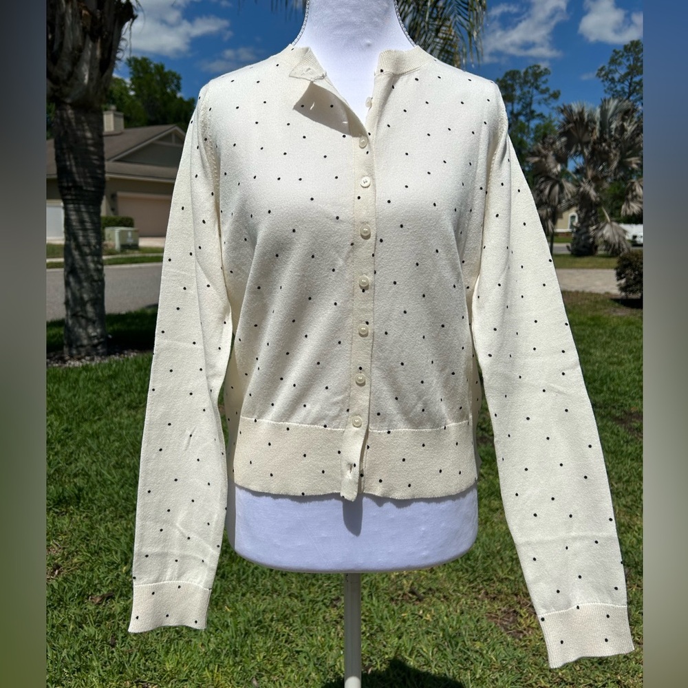 NWT🌷LOFT Cream Polka Dot Long Sleeve Button Down Cardigan